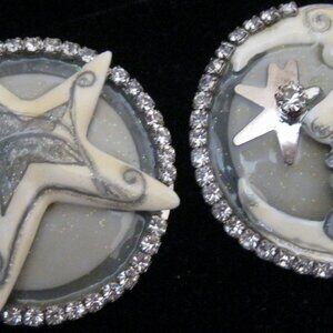 LUNCH AT THE RITZ VERY RARE SILVER TONE RHINESTONE MOON AND STAR POST EARRINGS